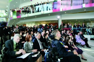 Crowds at the official opening of the Blusson Spinal Cord Centre, November 2008