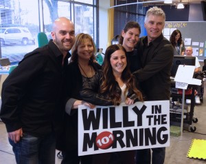 PARC Supervisor Megan Brousseau (second from right) won a contest to have Rock101 visit with coffee, mugs and treats.