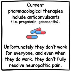 Current pharmacological therapies include anticonvulsants. Unfortunately they don't work for everyone and even when they do work, they don't fully resolve neuropathic pain.